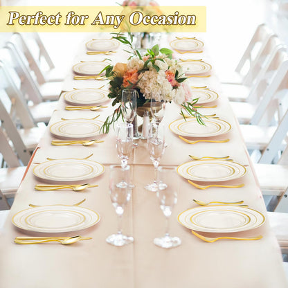 Goodluck 200-Piece Disposable Clear with Double Gold Rim Plastic Plates Set for Parties
