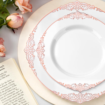Goodluck 350PCS Disposable Rose Gold Plastic Dinnerware Sets for 50 Guests
