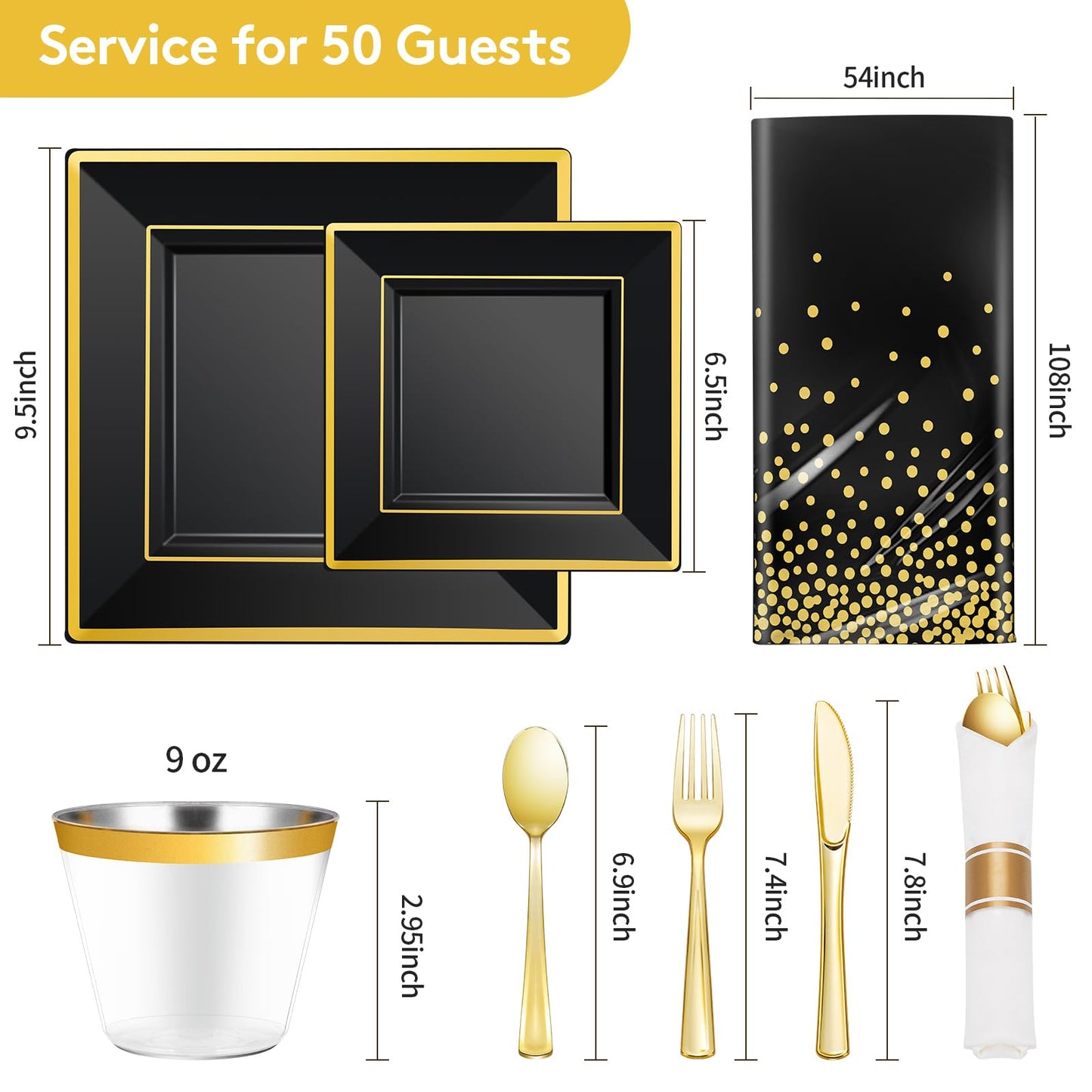 Goodluck 352-Piece Black with Silver Dinnerware Set for 50 Guests
