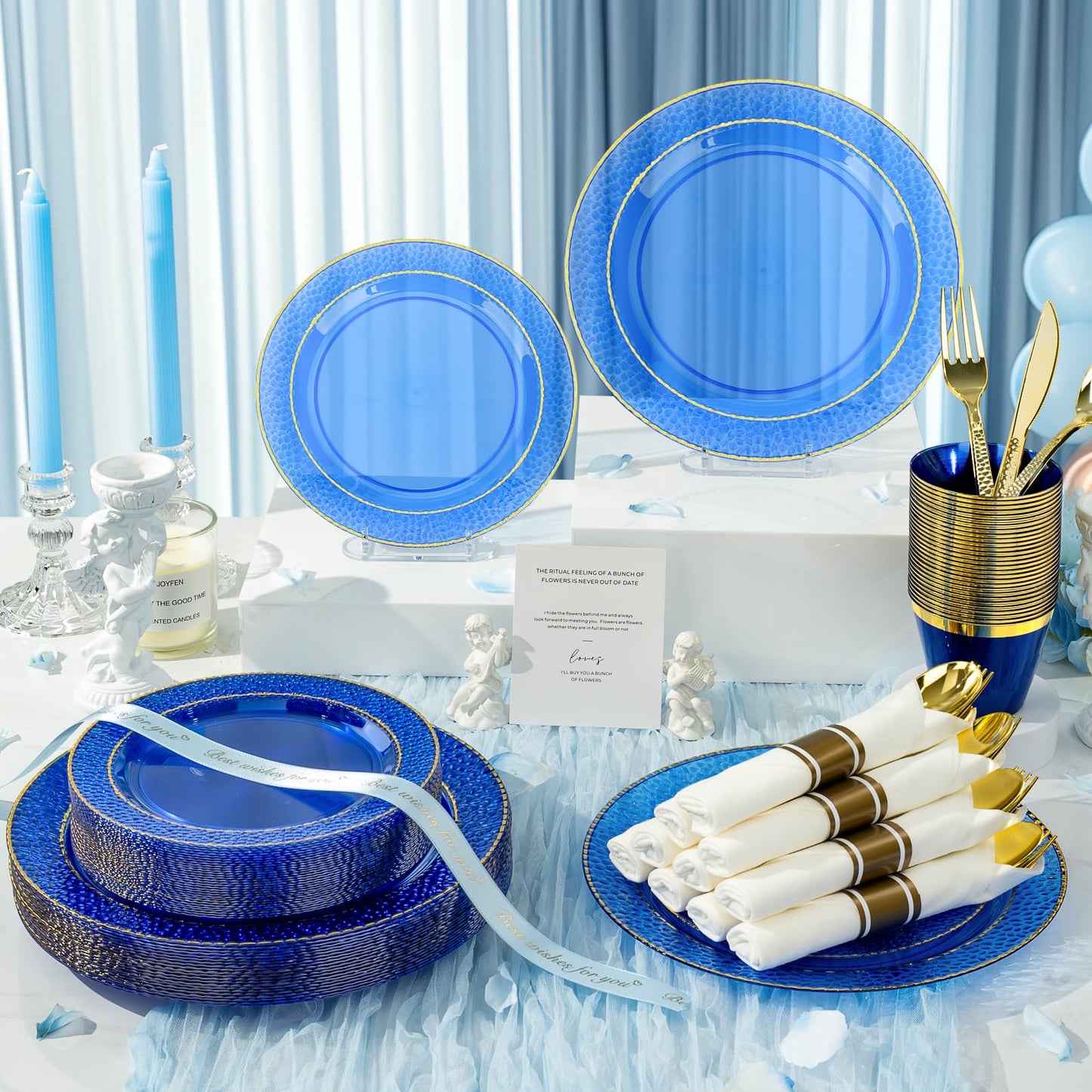 Disposable But Fancy Veined Clear Dinnerware Set for Christmas, Graduation, New Year, Thanksgiving, Valentine's Day