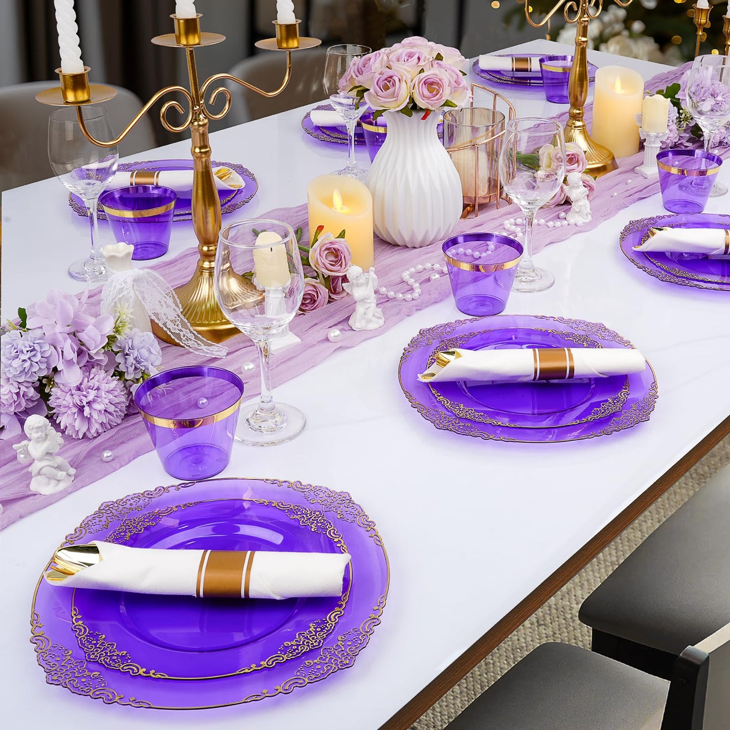 Retro High-Heavy Durable Disposable Dinnerware Set for Wedding, Party, Graduation
