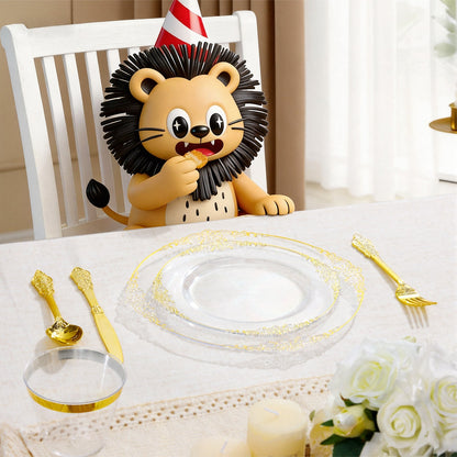 Luxury Look Retro Clear with Gold Rim Dinnerware Set for Party, Wedding