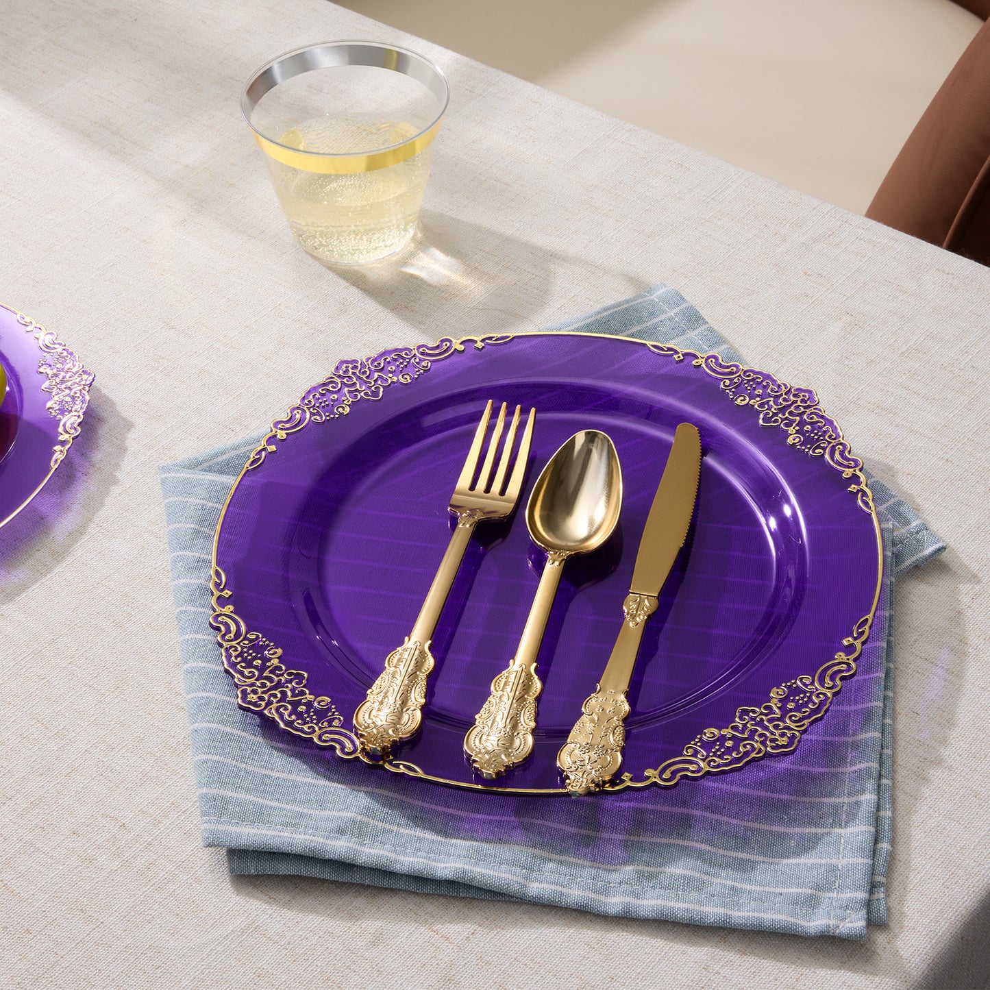 Goodluck Disposable Retro Clear Purple Dinnerware Sets