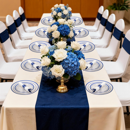 Goodluck 350 Piece Disposable Clear with Double Blue Rim Plastic Dinnerware Set for 50 Guests