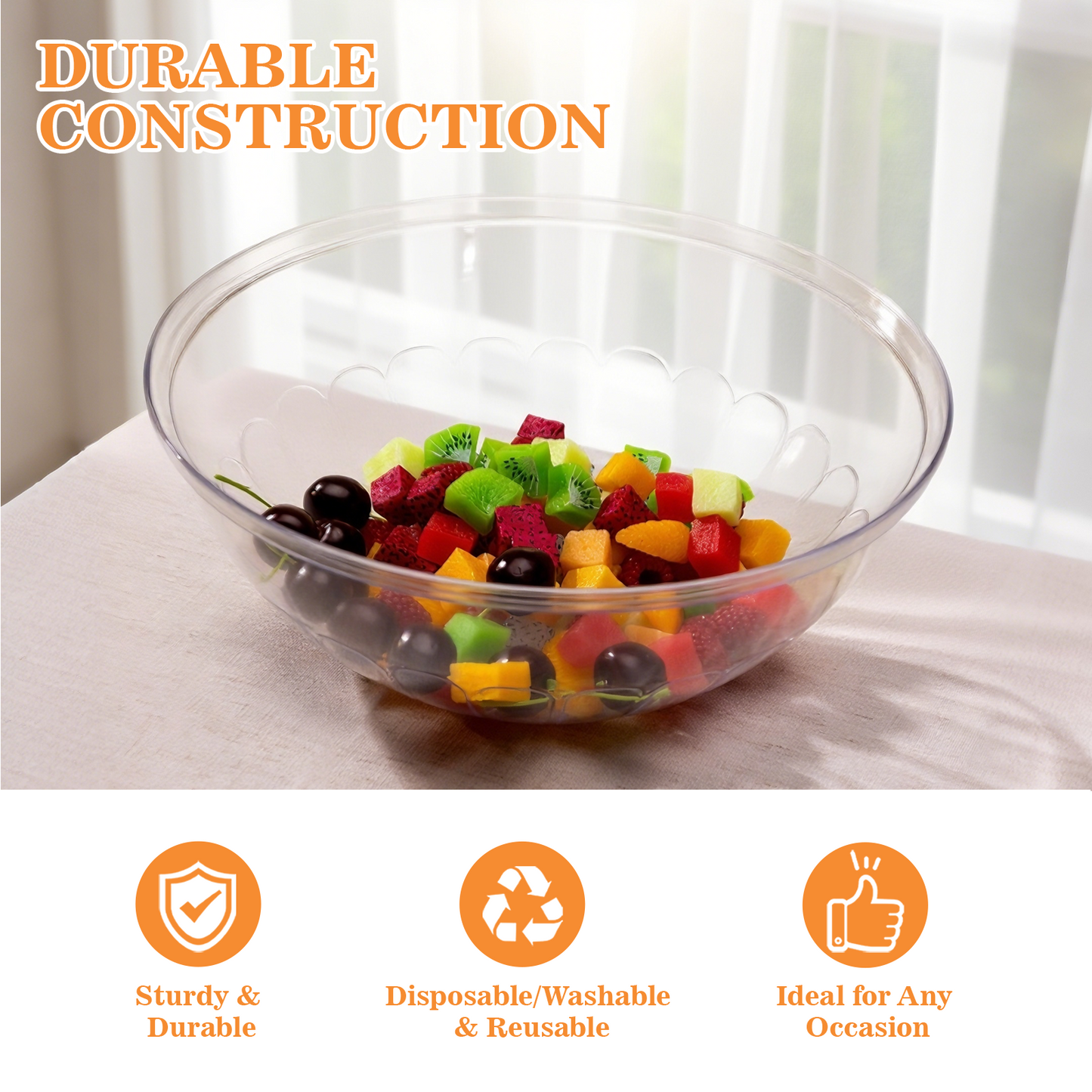 Goodluck 4 Pack 150 Ounce Disposable Clear Plastic Serving Bowls for Chips, Salad, Candy, Snacks