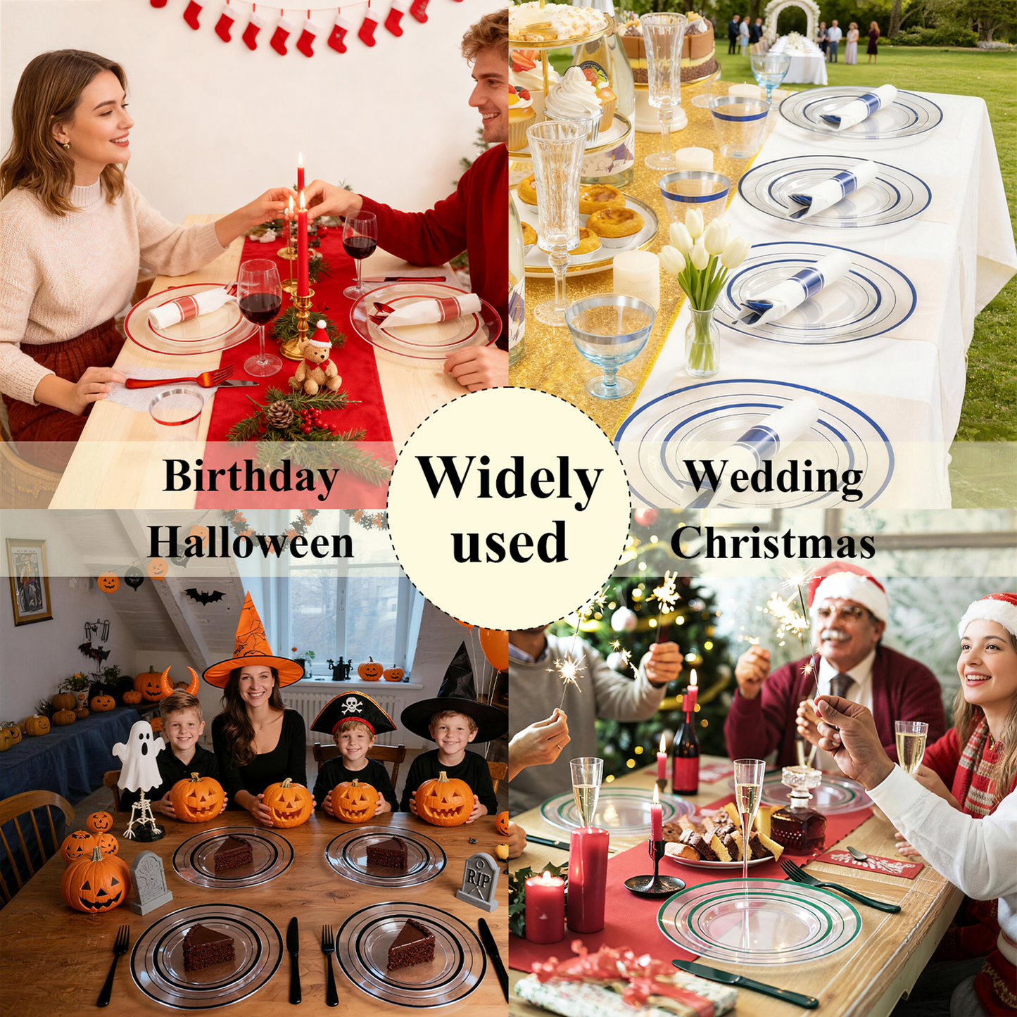 Goodluck Disposable Clear with Double Black Rim Plastic Dinnerware Sets for Party, Wedding, Graduation