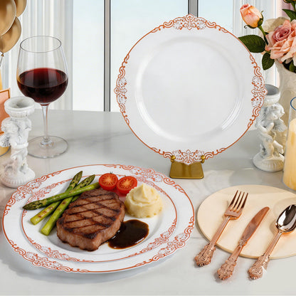 Vintage Disposable Plastic Dinnerware Sets with Gold Pattern Rim