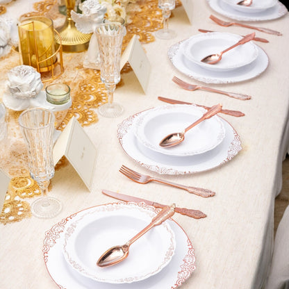 Goodluck 12oz Disposable Heavy Duty White Plastic Bowls with Rose Gold Rim Plastic Bowl for Hot Soup, Dessert, Salad, Cake, Ice Cream, Fruit