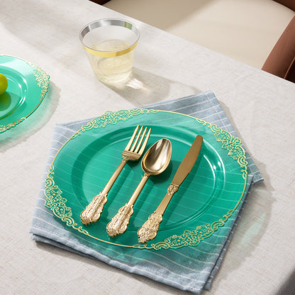 Goodluck Disposable Clear Green Plastic Dinnerware Sets