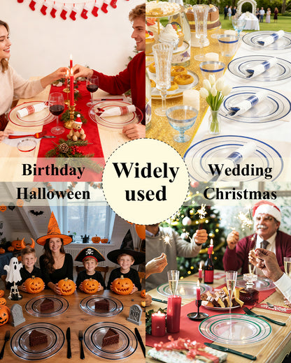 Goodluck Disposable Clear with Double Black Rim Plastic Dinnerware Sets for Party, Wedding, Graduation