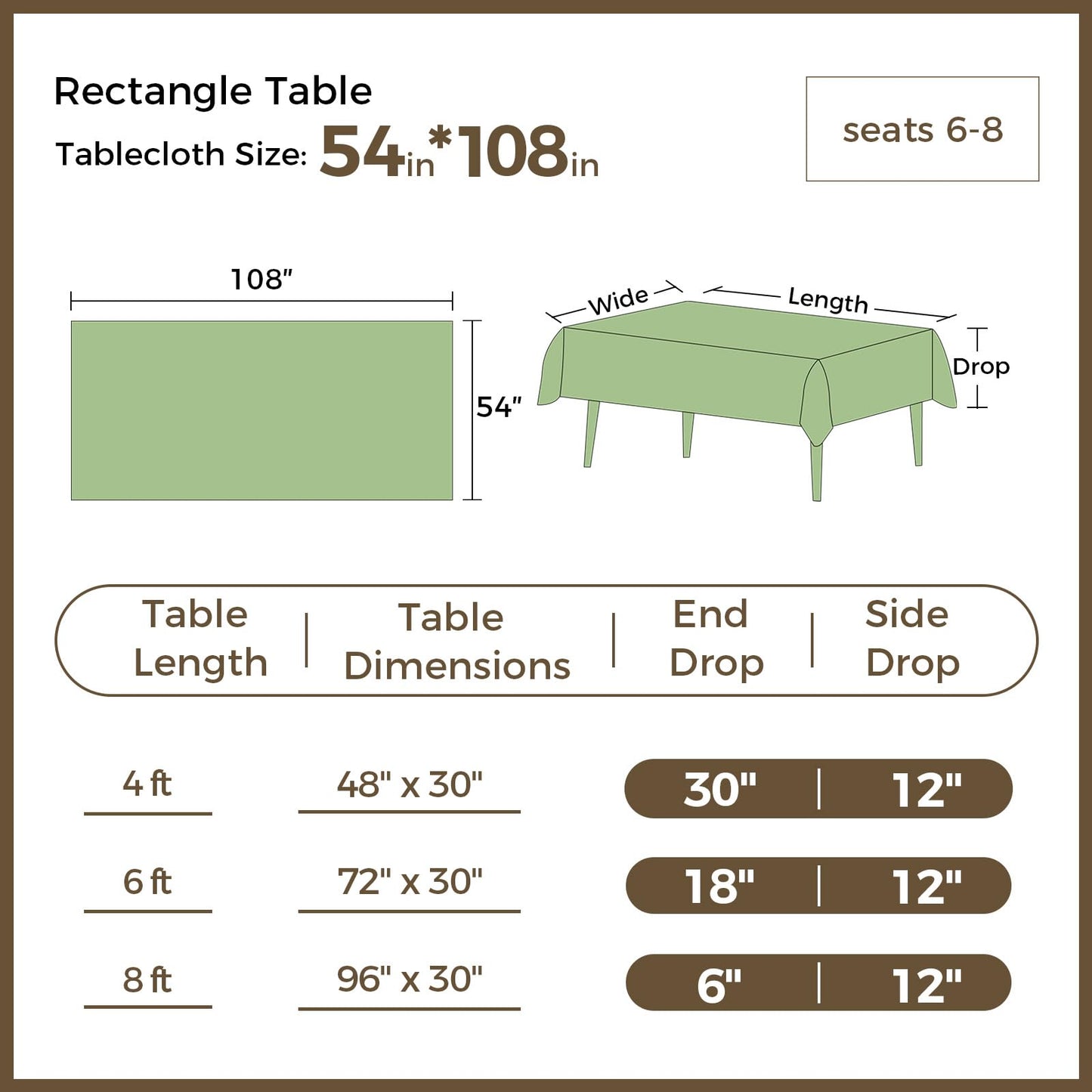 54 x 108 Inch Rectangle Disposable Plastic Tablecloth for Party, Picnic, and Barbecue