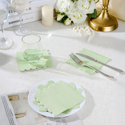 100-Pack 2-Ply 5 x 5 Inches Scalloped Disposable Napkins for Wedding, Birthday, Valentine's Day, and Baby Christening Party Decorations