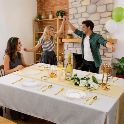 Luxury Look Retro Clear with Gold Rim Dinnerware Set for Party, Wedding