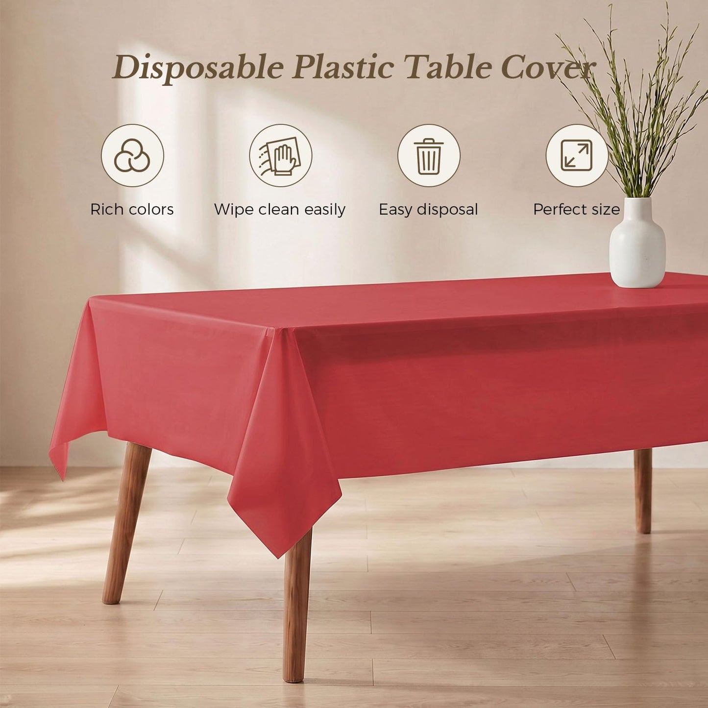 54 x 108 Inch Rectangle Disposable Plastic Tablecloth for Party, Picnic, and Barbecue