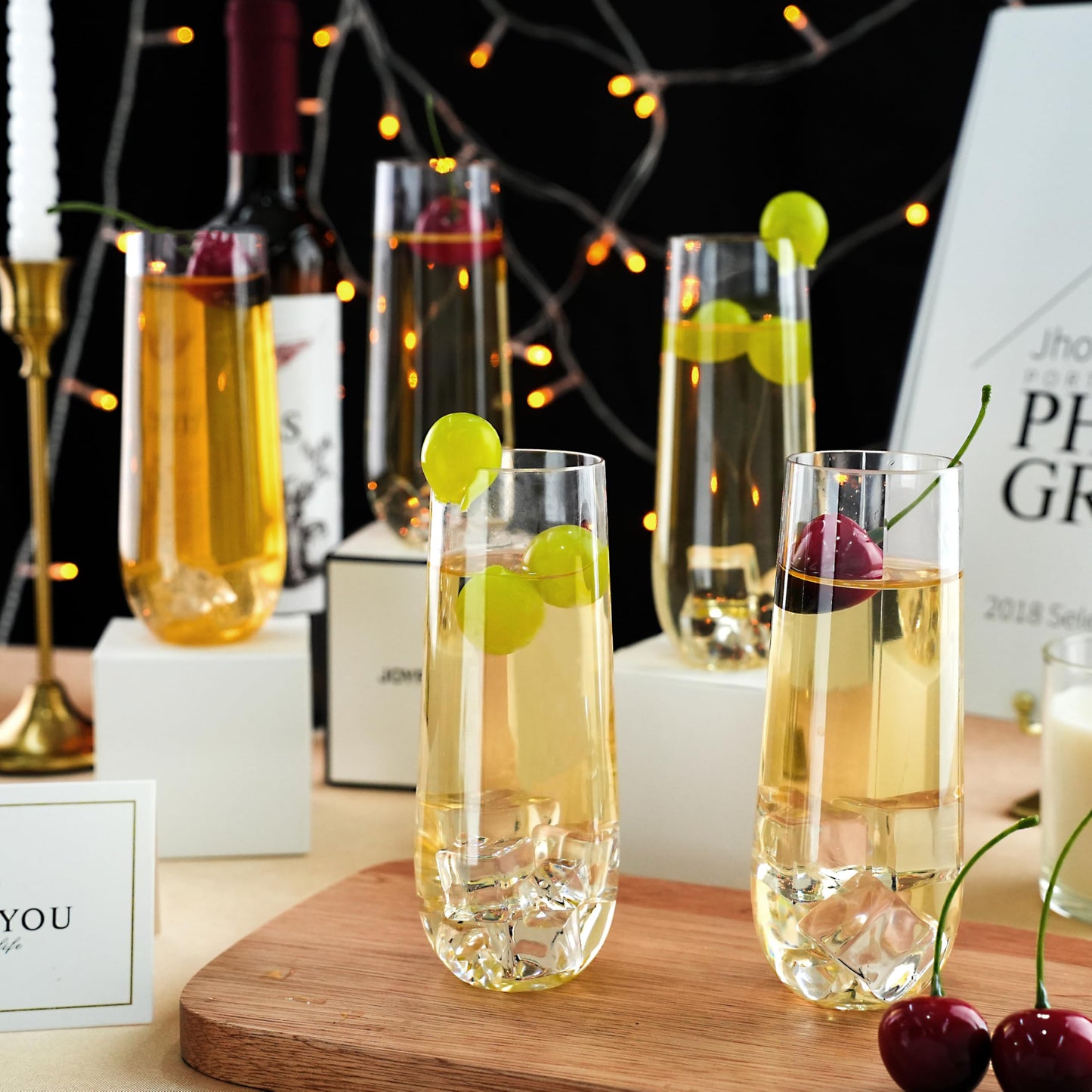 Goodluck 9 oz Disposable Stemless Clear  Plastic Champagne Flutes for Party, Graduation & Wedding