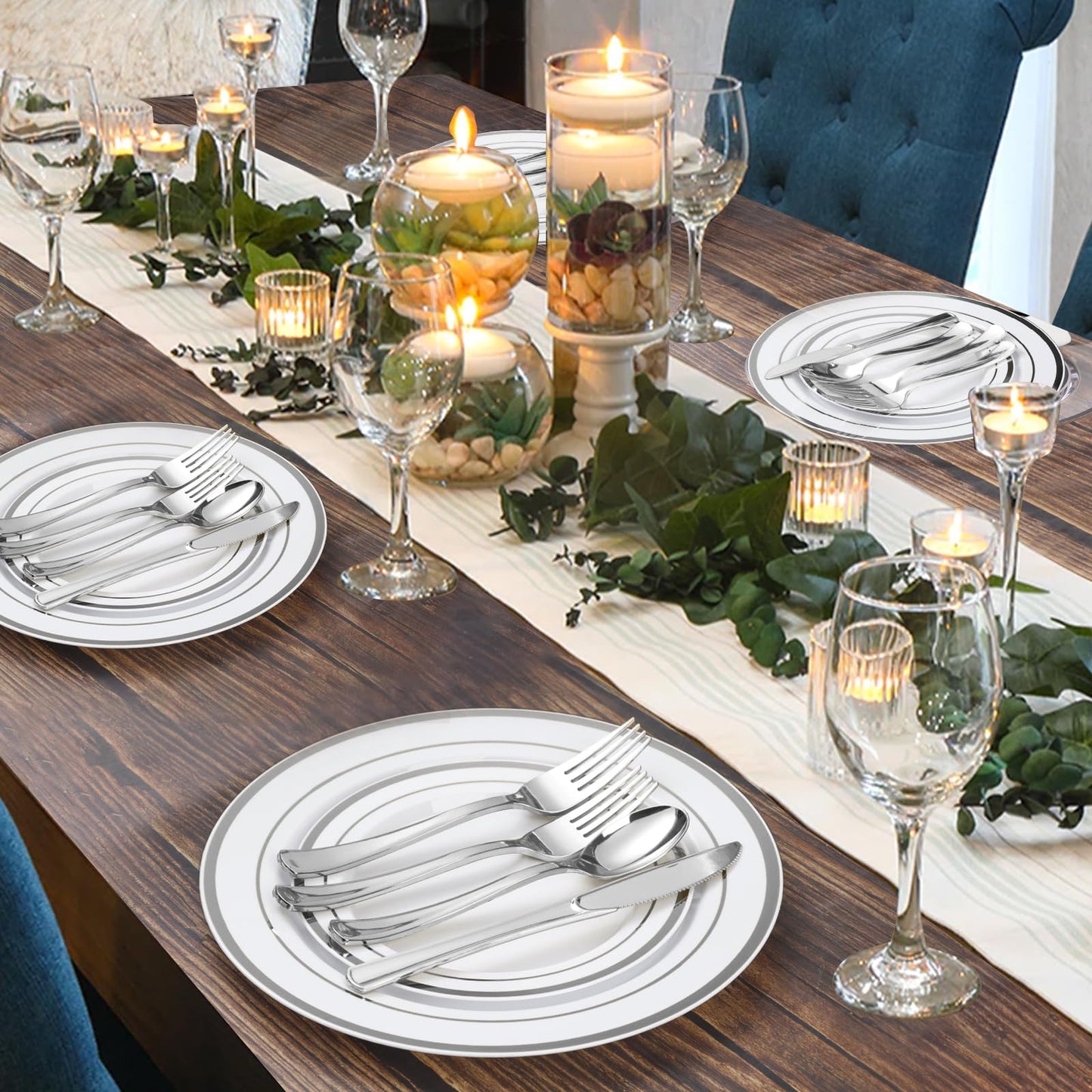 Goodluck 600-Piece Disposable Silver Plastic Dinnerware Set for 100 Guests