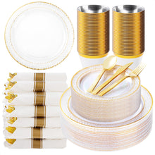 Goodluck 350PCS Disposable Clear Plastic Plates with Gold Trim Dinnerware Set for 50 Guests