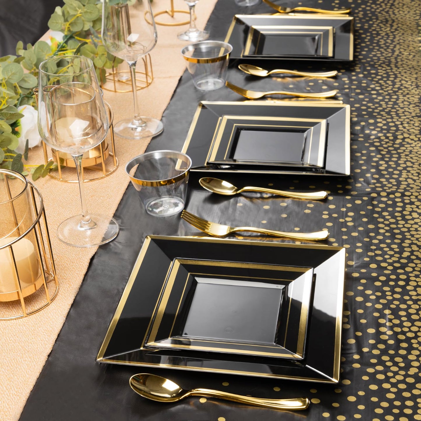 Goodluck 352-Piece Black with Silver Dinnerware Set for 50 Guests