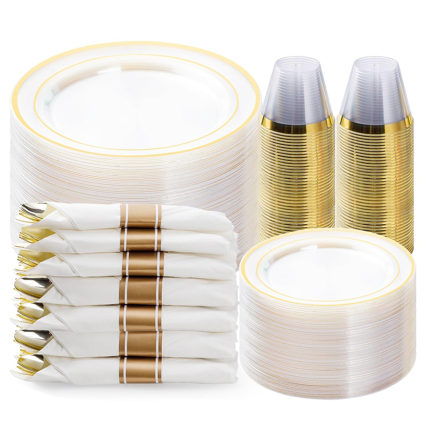 Goodluck 350-Piece Disposable Clear Gold Plastic Dinnerware Set for 50 Guests