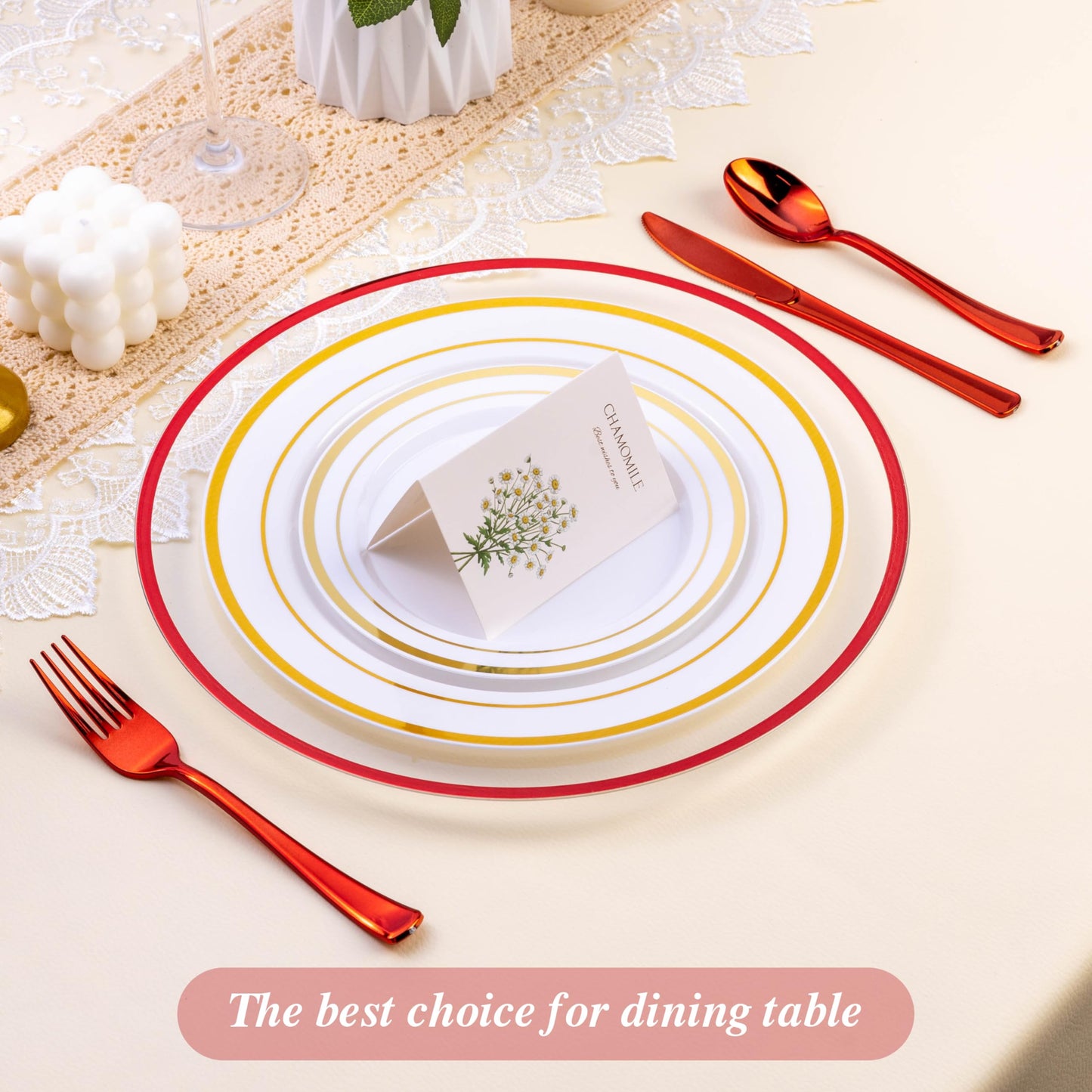 Goodluck 12 Inch Disposable Clear Plates with Gold Rim Decorated Charger Plates for Party, Wedding, Dinner