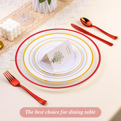 Goodluck 12 Inch Disposable Clear Plates with Gold Rim Decorated Charger Plates for Party, Wedding, Dinner