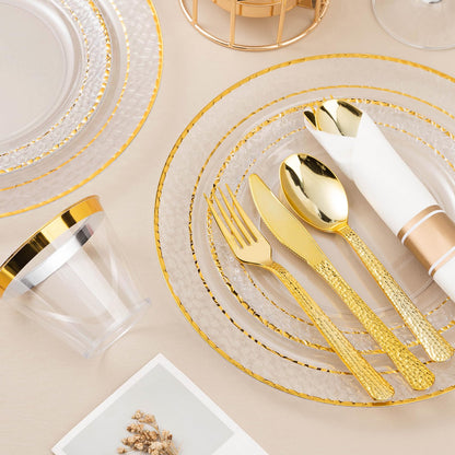 Goodluck 350PCS Disposable Clear Plastic Plates with Gold Trim Dinnerware Set for 50 Guests