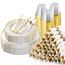 Goodluck 350PCS Disposable Clear with Gold Rim Plastic Dinnerware Sets for 50 Guests