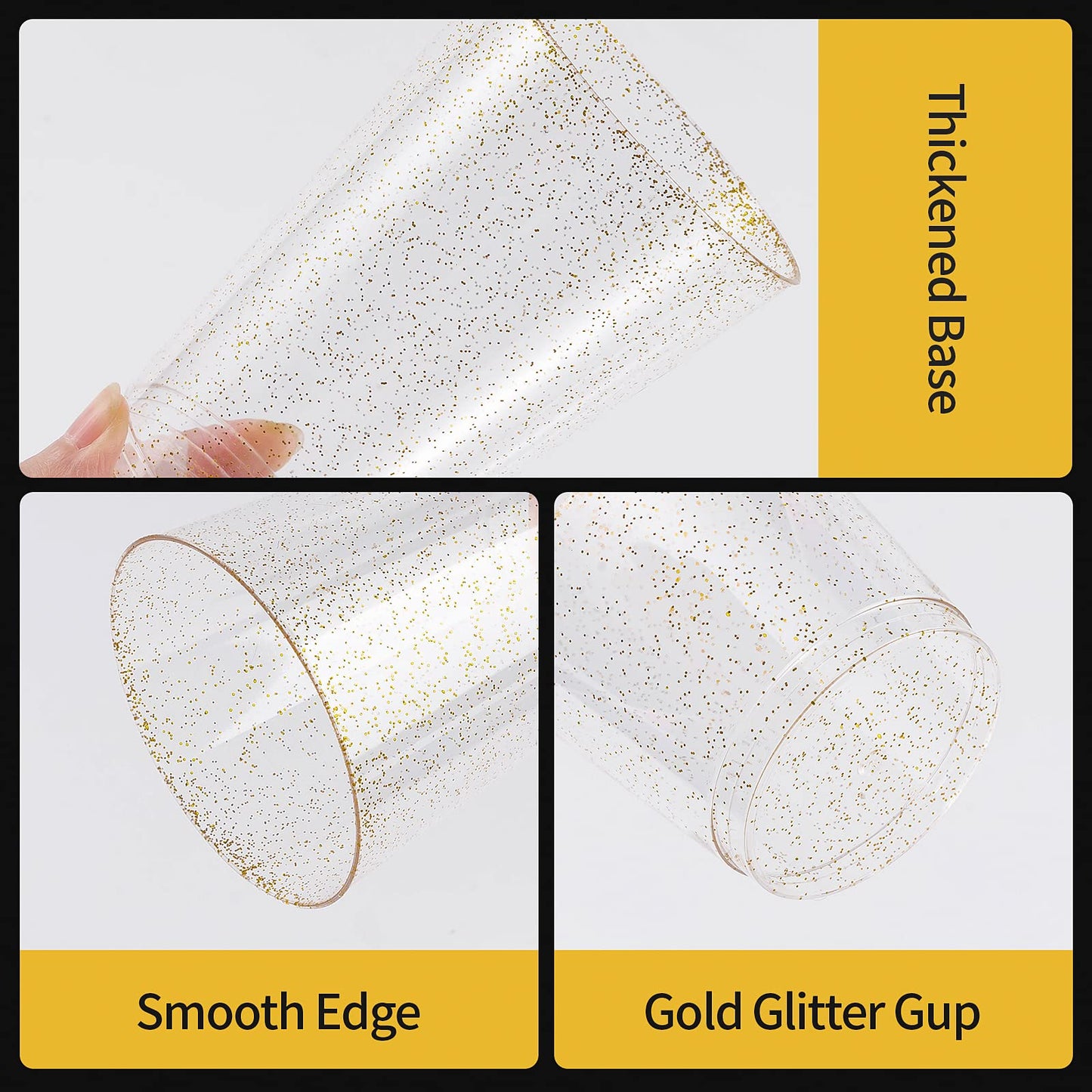 Goodluck 14 oz Disposable Gold Glitter Plastic Cups