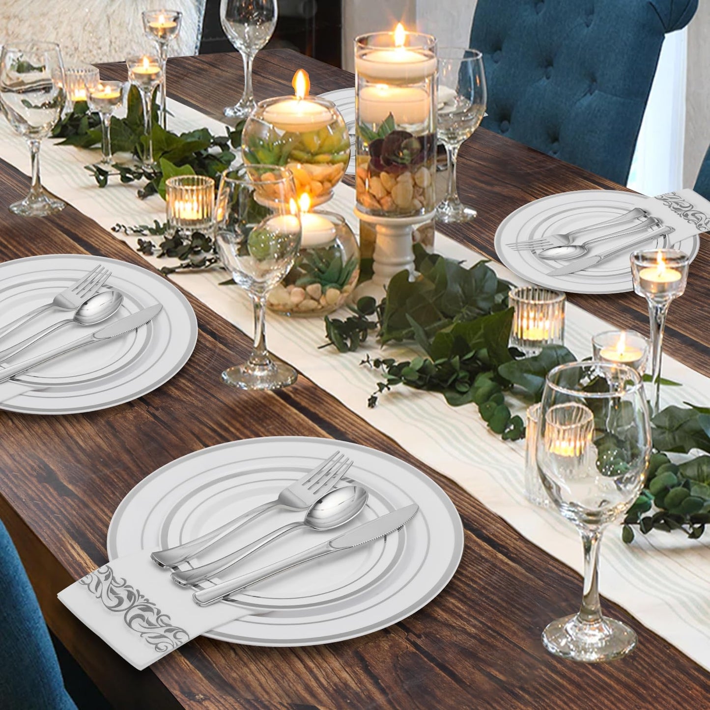 Goodluck Disposable Heavy Duty Silver Plastic Forks for Weddings, Parties, Dinners