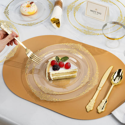 Goodluck 350PCS Disposable Clear with Gold Rim Plastic Dinnerware Sets for 50 Guests