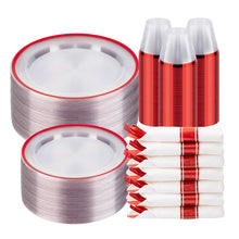 Goodluck Disposable Clear with Red Rim Plastic Dinnerware Set