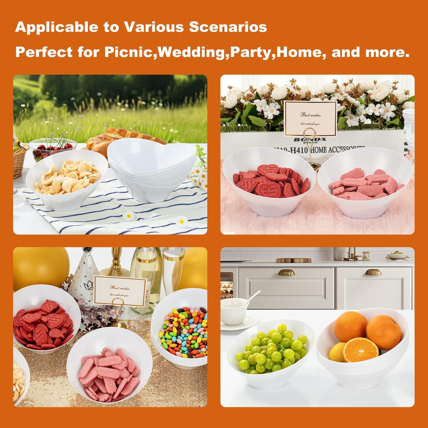 Goodluck Disposable 20 OZ Angled White Plastic Serving Bowls for Salad & Fruit
