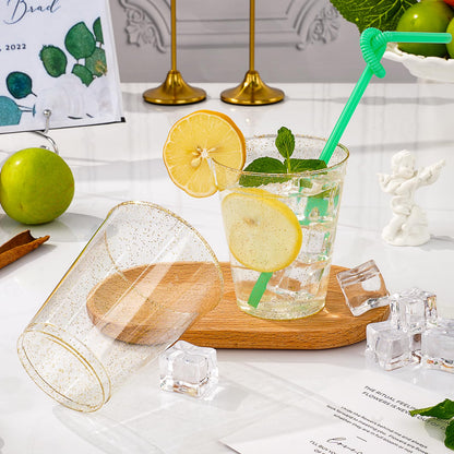 Goodluck 12 oz Disposable Gold Glitter Plastic Cups