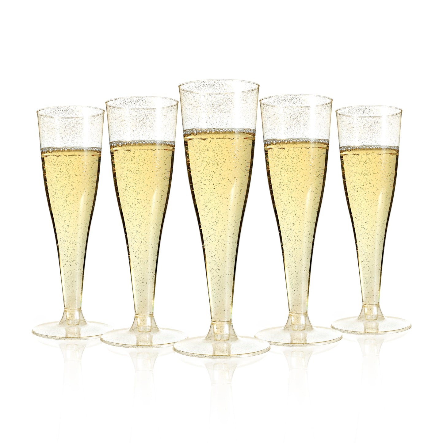 Goodluck 4.5 oz Disposable Gold Glitter Plastic Stemware for Party, Mimosa Bar, Wedding, Anniversary, and Graduation