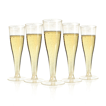 Goodluck 4.5 oz Disposable Gold Glitter Plastic Stemware for Party, Mimosa Bar, Wedding, Anniversary, and Graduation
