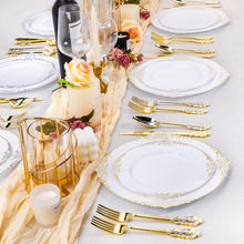 Goodluck Disposable White and Gold Plastic Plates for Party, Wedding and Graduation