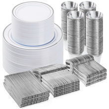 Goodluck 600-Piece Disposable Double Silver Rim Plastic Dinnerware Set for 100 Guests