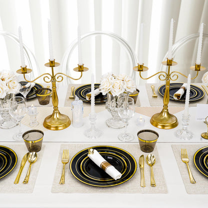 Goodluck 350-Piece Disposable Black Plastic Dinnerware Set for 50 Guests