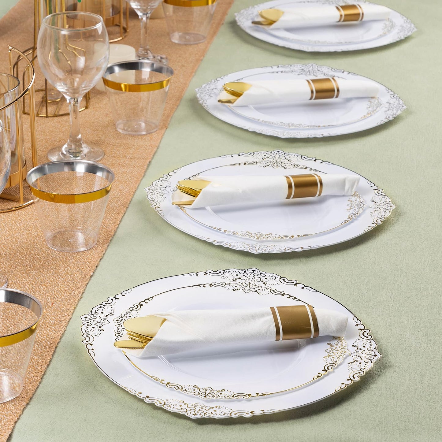 Goodluck 400 Pack Disposable Gold Utensil Sets with Pre-Rolled Napkins for 100 Guests