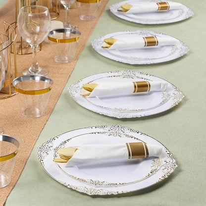 Goodluck 400 Pack Disposable Gold Utensil Sets with Pre-Rolled Napkins for 100 Guests