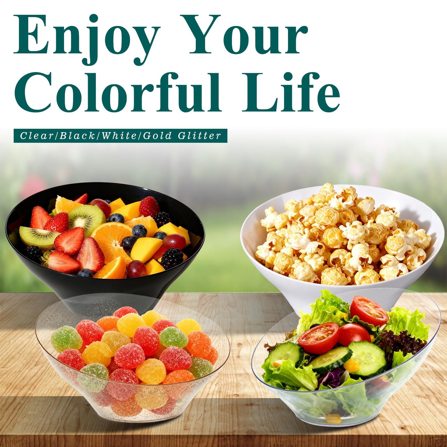 Disposable 20 OZ Angled Plastic Serving Bowls for Salad & Fruit