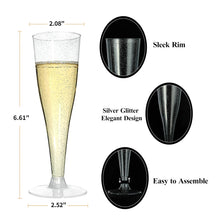 Goodluck 100 Pack 4.5 oz Disposable Silver Glitter Plastic Stemware for Party, Mimosa Bar, Wedding, Anniversary, and Graduation
