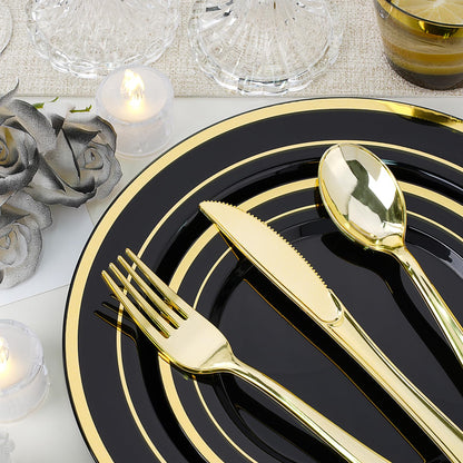 Goodluck 350-Piece Disposable Black Plastic Dinnerware Set for 50 Guests