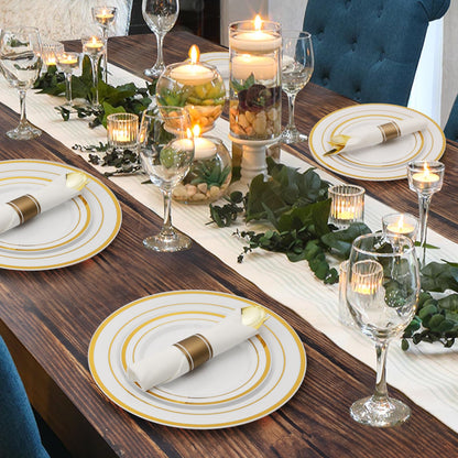 Goodluck Disposable White with Double Gold Rim Pre-Rolled Napkins Plastic Dinnerware Set
