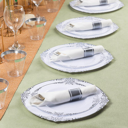 Goodluck 400 Pack Silver Plastic Silverware with Pre-Rolled Napkins for 100 Guests