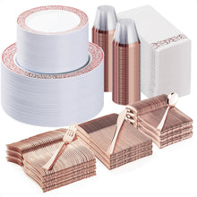 Goodluck 700-Piece Disposable Relief Rose Gold Plastic Dinnerware Set for 100 Guests
