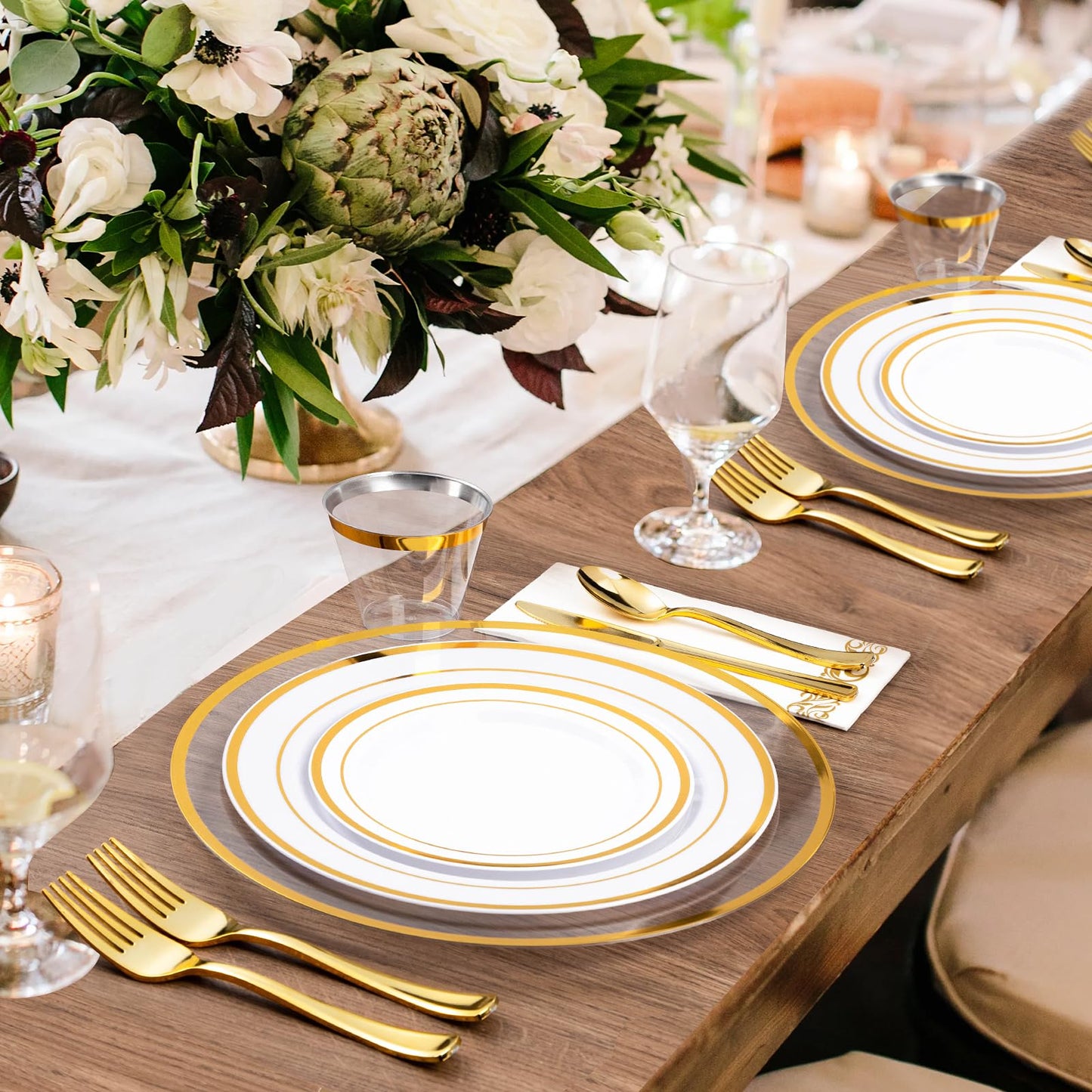 Goodluck 12 Inch 50 Pack Clear Charger Plates with Gold Trim
