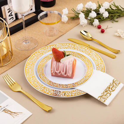 Goodluck 700PCS Disposable Gold Plastic Dinnerware Set for 100 Guests