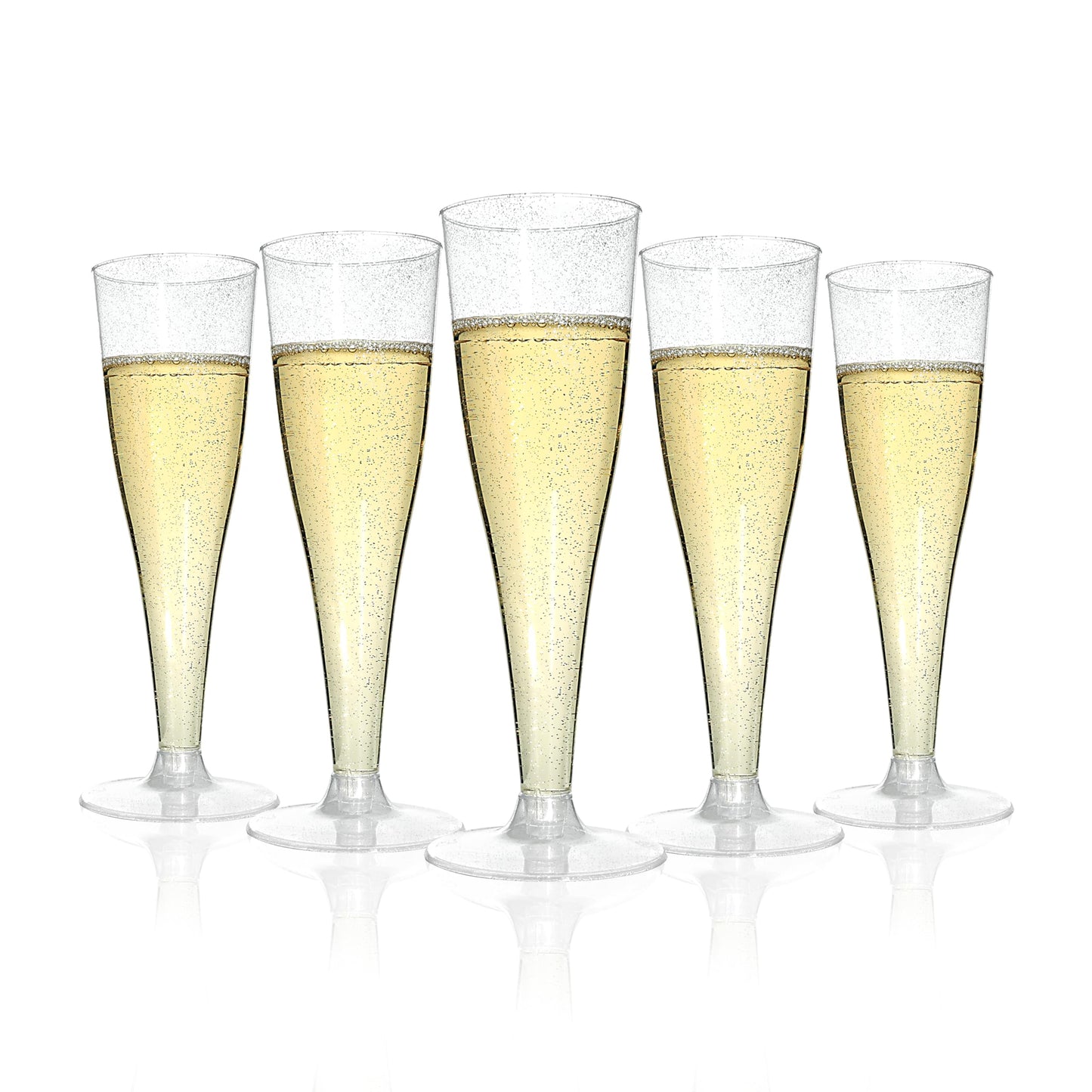 Goodluck 100 Pack 4.5 oz Disposable Silver Glitter Plastic Stemware for Party, Mimosa Bar, Wedding, Anniversary, and Graduation