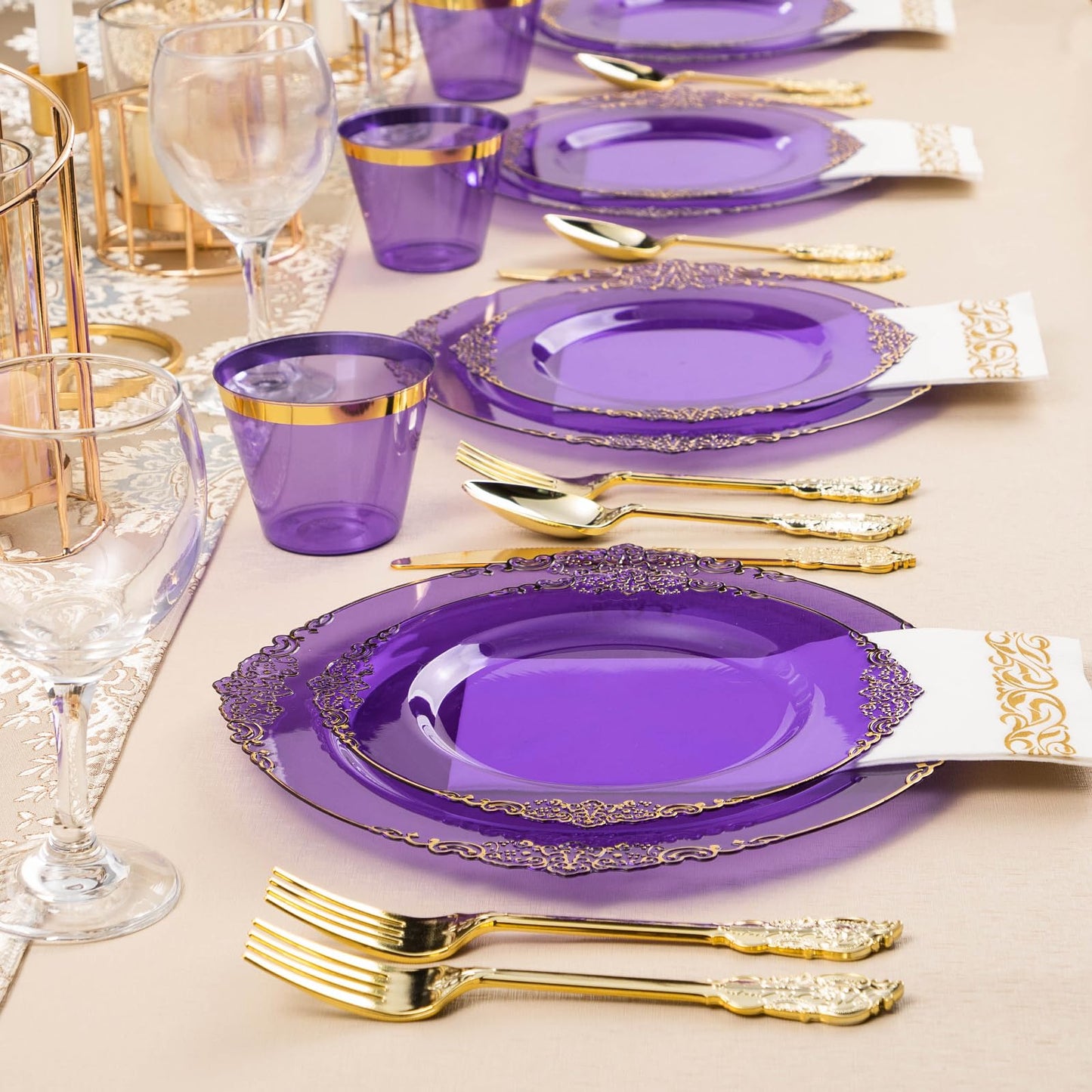 Goodluck Disposable Retro Clear Purple Dinnerware Sets